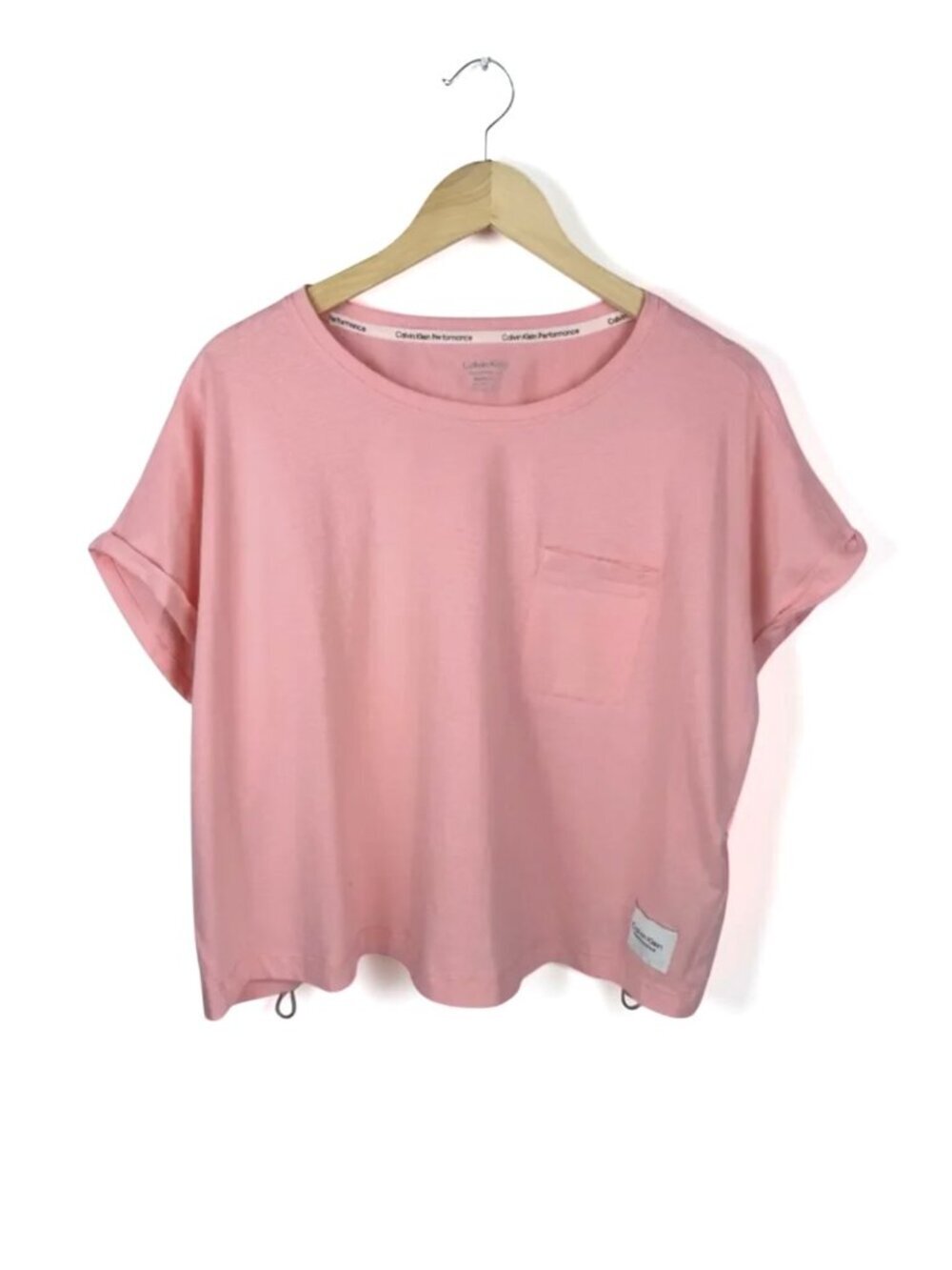 NWT Calvin Klein Performance 100% Cotton Bungee Hem Pocket Tee Pink XL